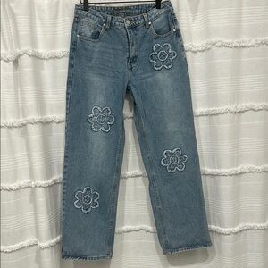 Floral Embroidered Blue Jeans